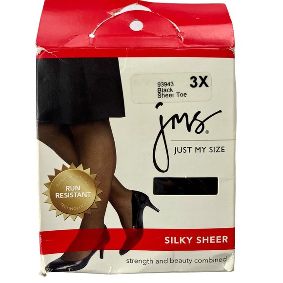 Just My Size Accessories Vintage Jms Just My Size 3x Black Sheer Toe Silky Control Top Panty